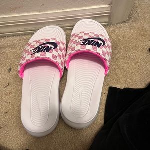 White Pink Nike Slides